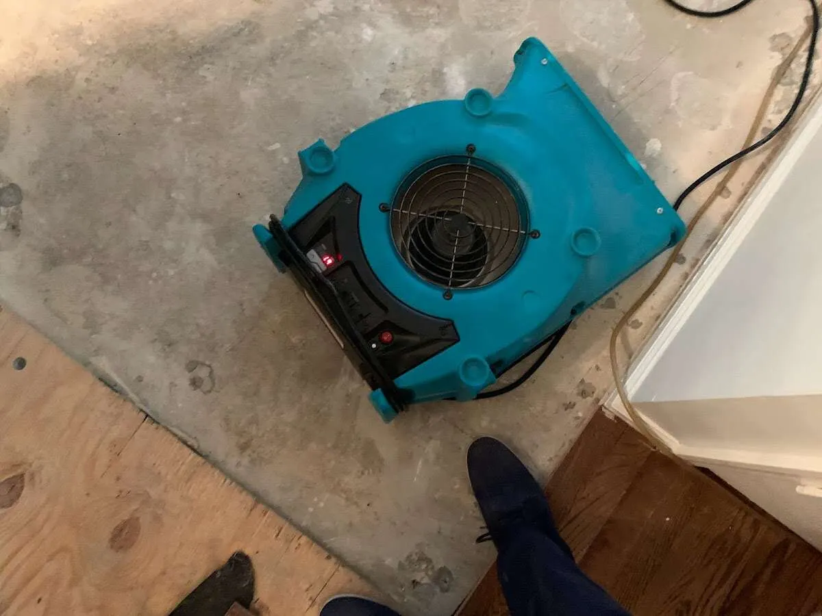Air mover drying subfloor during Leak Detection & Repair in Indian Harbour Beach